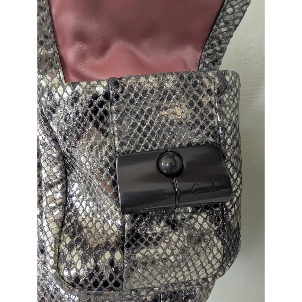 Coach Bag Kristin Metallic Python Hobo Silver Y2K Shoulder Snakeskin Chain Purse
